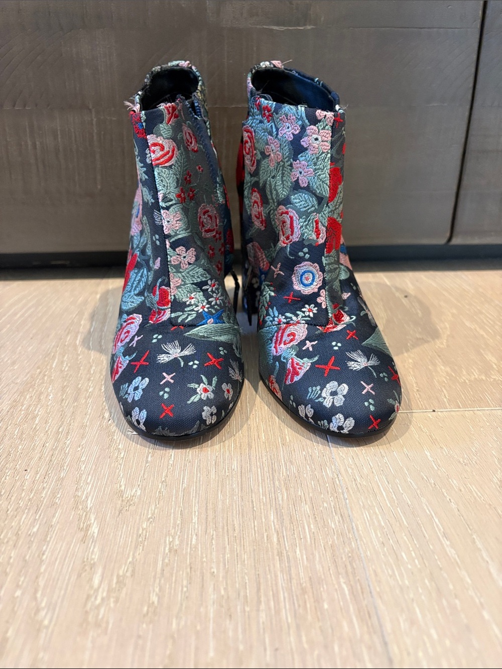 Sam Edelman Navy Floral Embroidered Ankle Boots